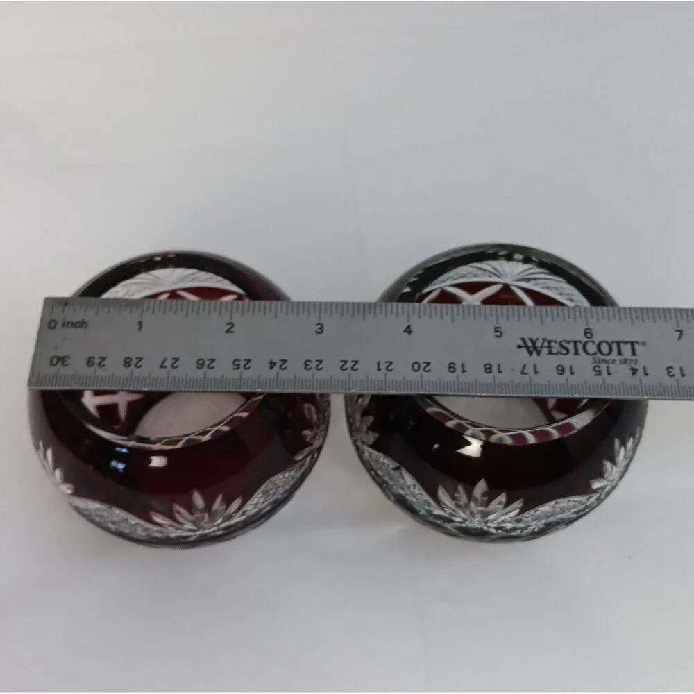 Crystal Ruby Red Cut To Clear Vase Bowl Candle Holder Cut Glass Bohemian READ